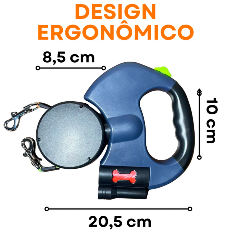 Coleira Dupla Para Pet Retrátil e Giratória
