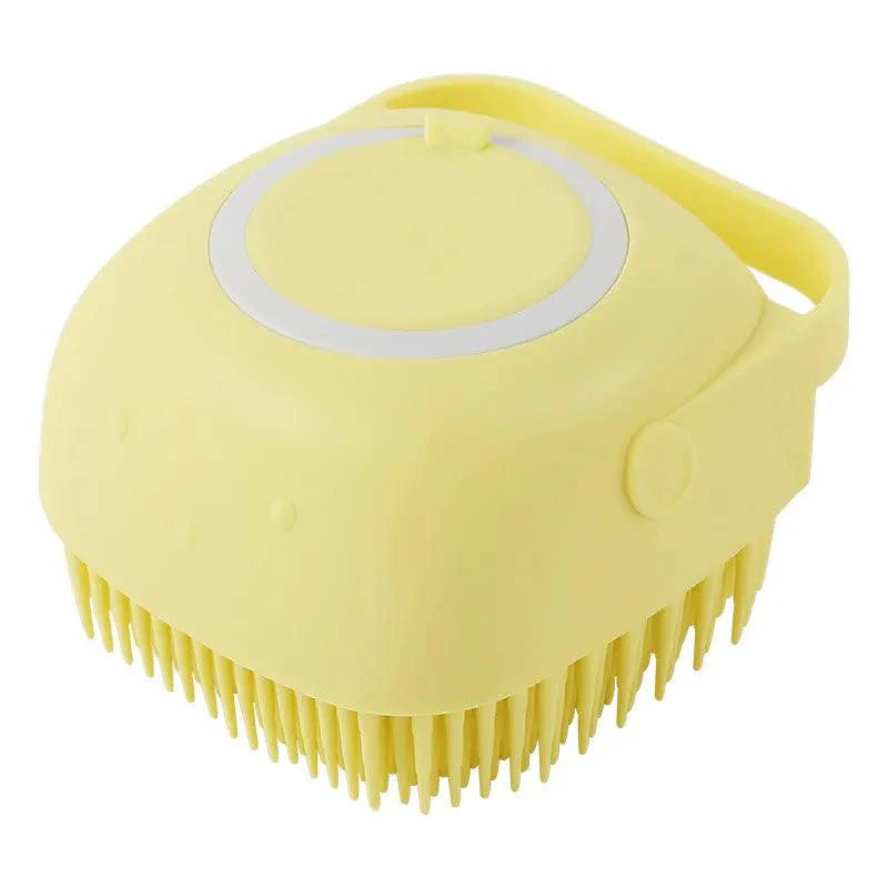 Escova de banho de silicone macia com massageador.